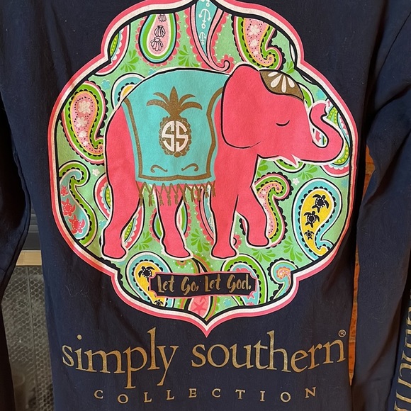 Simply Southern Navy Elephant Let Go Let God Long Sleeve Shirt - Picture 2 of 7